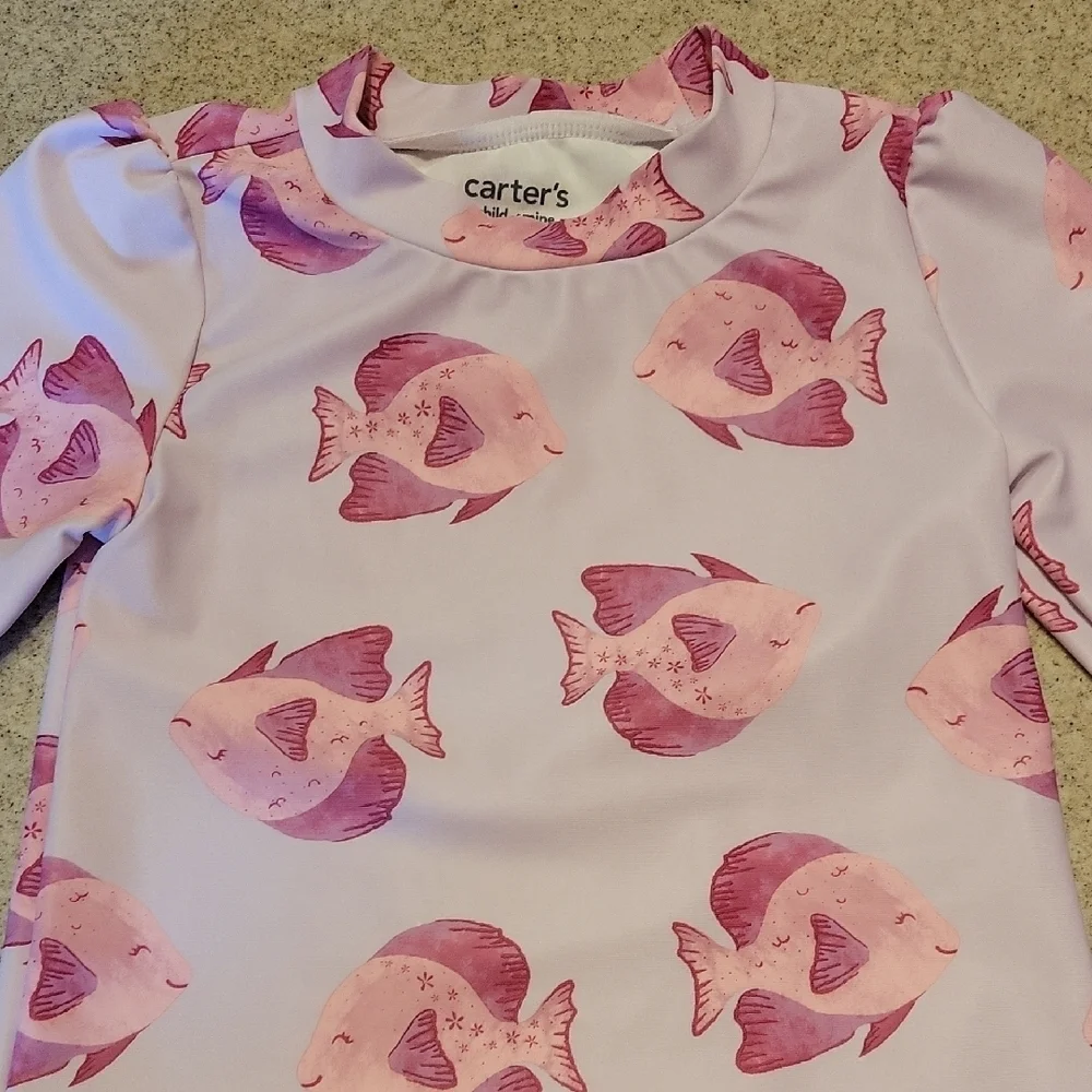 Carter's Pink Fish Print Kids Rashguard 2 Piece Set Size 18 Months